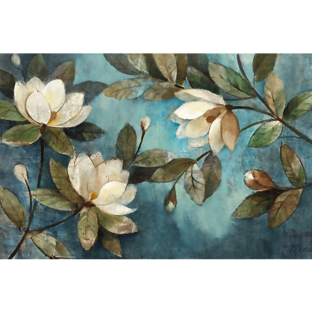 中式蓝色栀子花壁画电视背景墙电视背景墙壁纸壁画 欧式