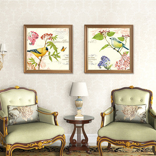 欧美复古花鸟客厅装饰挂画玄关卧室墙壁有框画室内挂画一件代发