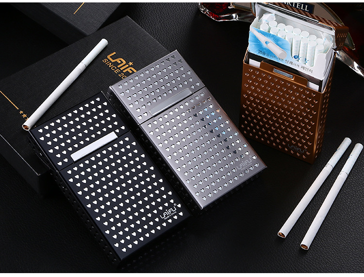 厂家直销来福铝制细支20支透亮心型多功能磁化烟盒批发6色可选