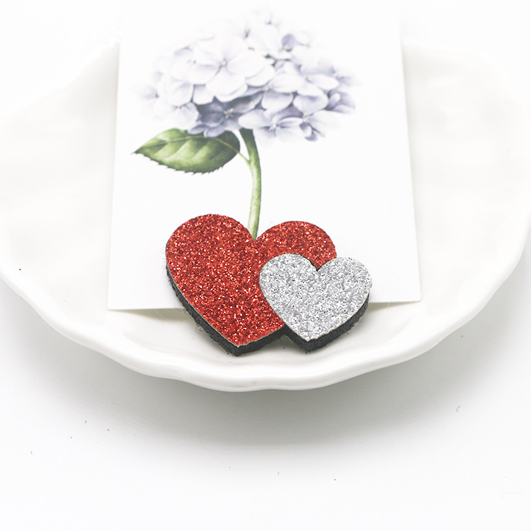 韩版可爱双桃心布贴 手工发饰头饰diy饰品配件 儿童发夹发绳材料