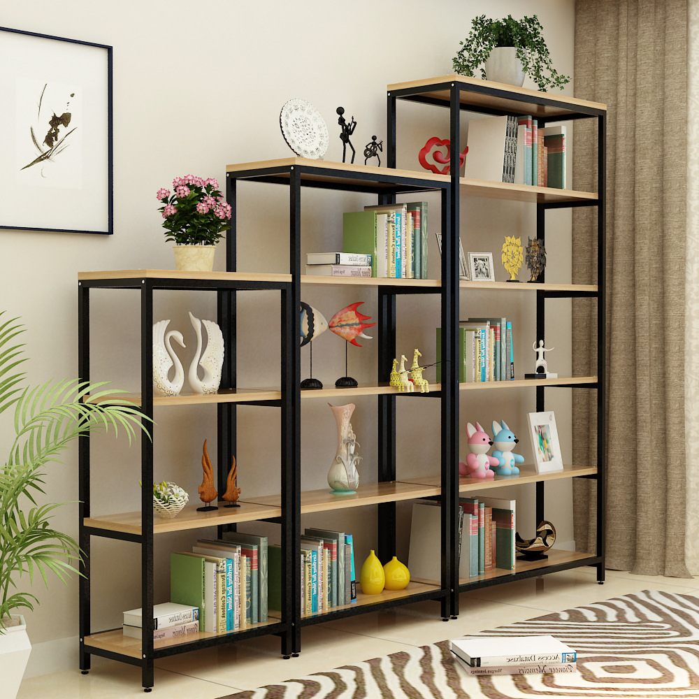 书架置物架简约客厅钢木铁艺展示架子落地组合收纳货架多层储物架