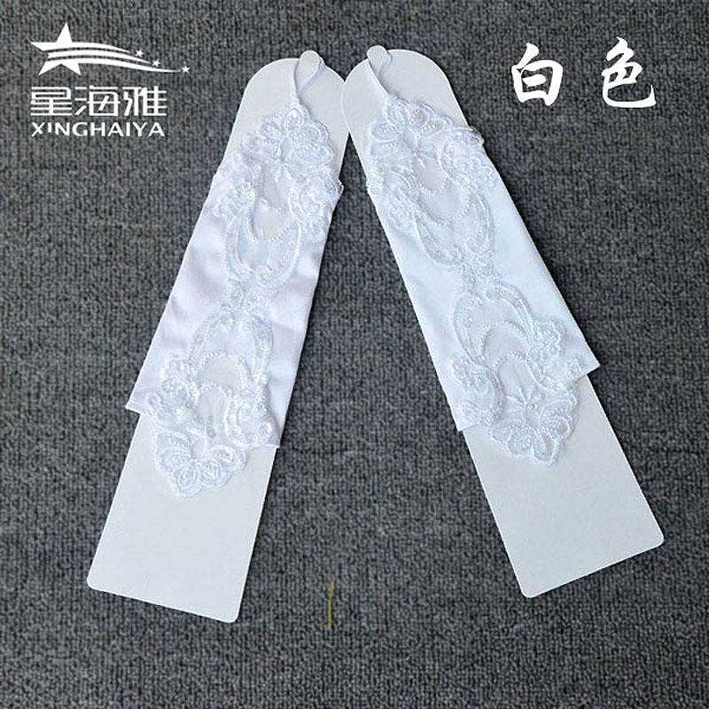Dresses of Bride Fellow Kids Children's Wedding Dress Accessories White Children's Sleeve Cover Fingerless Lace Gloves with Flower Sewing Beads Oversleeves