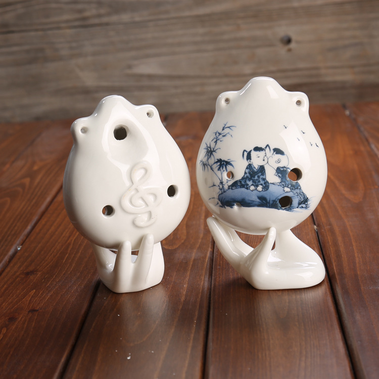 特价大号手绘六孔陶笛学校琴行教学6孔陶笛送绳子教材厂家批发