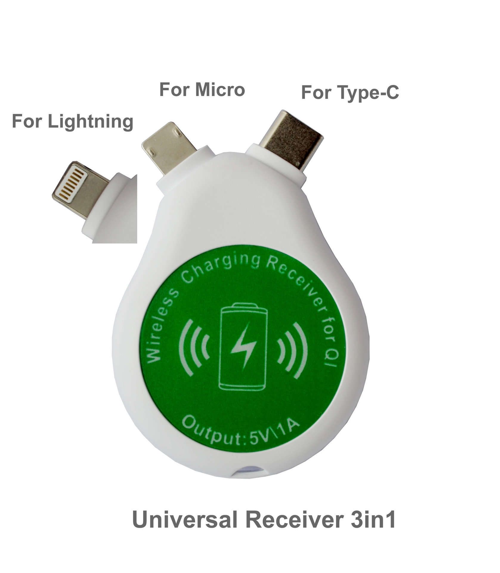 qi无线充电接收器 万能双头尾插 type-c 安卓三合一 idt 双面接收