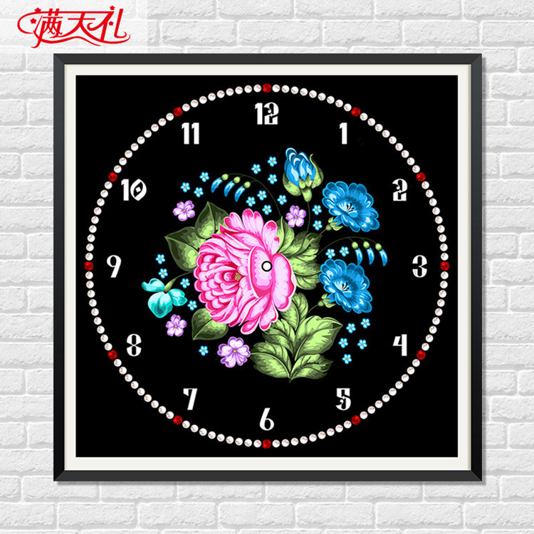 钻石画客厅新款异形钻十字绣 卧室小幅牡丹钟表系列diy满钻贴钻画