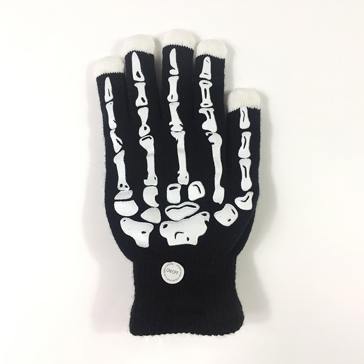 厂家供应 潮流街舞手套圣诞骷髅发光手套 幽灵夜光手套 可定制