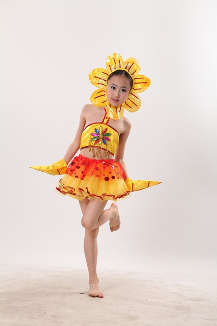 圣诞儿童舞蹈服装花儿朵朵向太阳演出服向日葵纱裙群体表演服男女