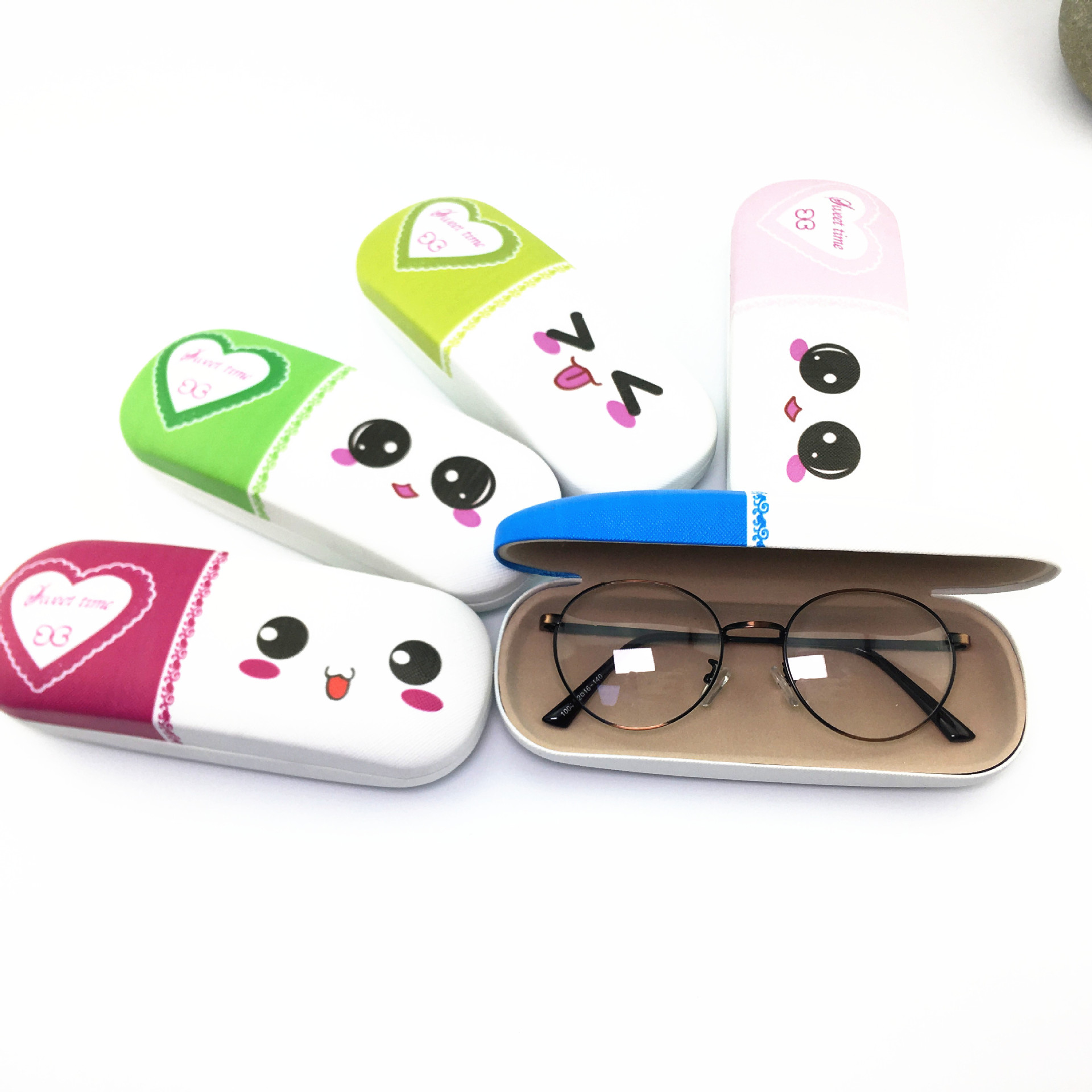 装大镜框眼镜盒现货直供 卡通表情包小清新儿童近视眼镜盒 做店名