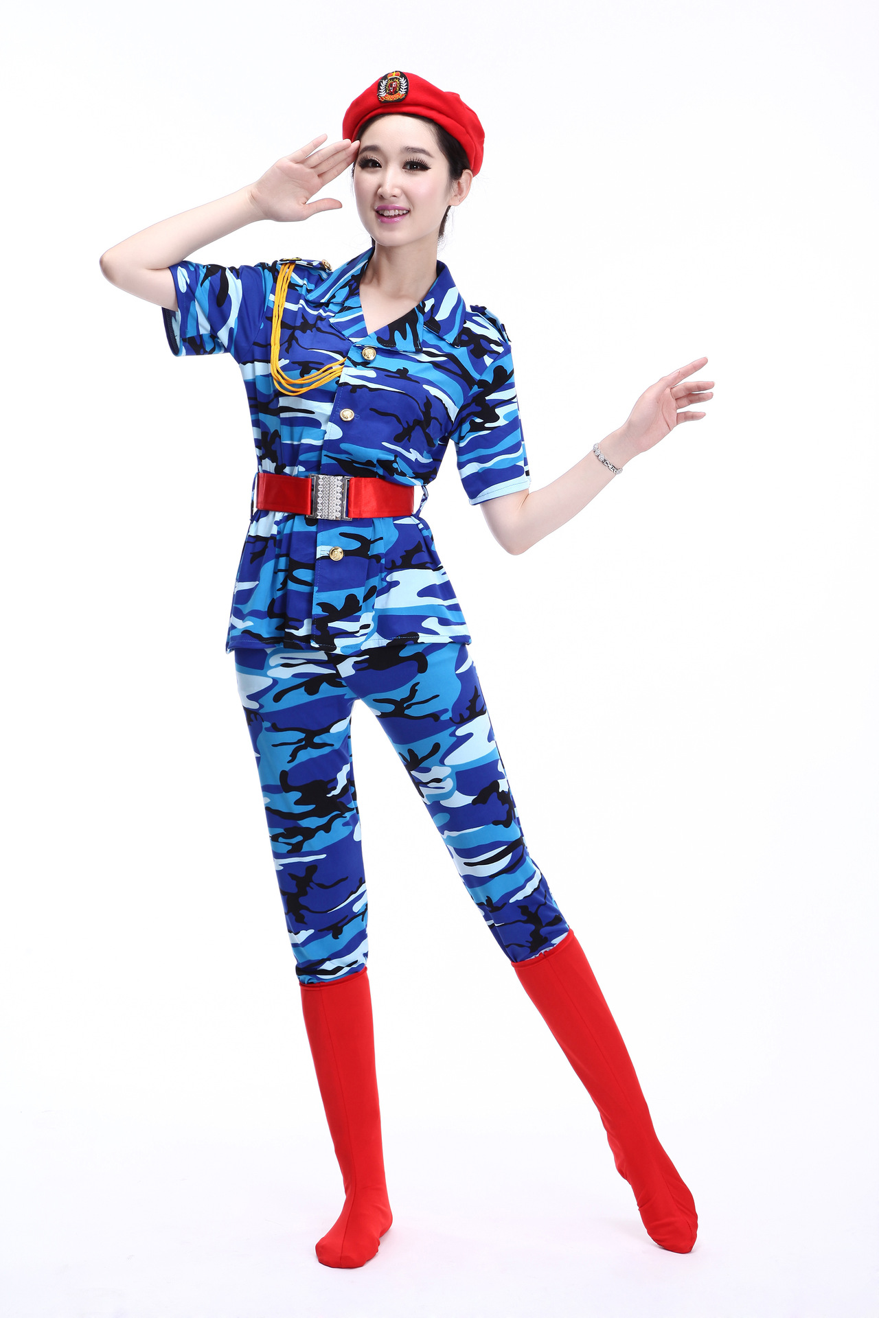 成人舞蹈服演出服装军鼓服军装女款迷彩裙女兵服装广场舞军装迷彩
