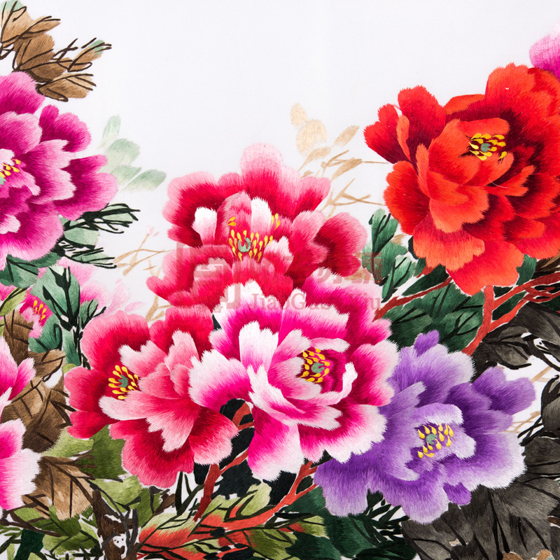 刺绣工艺精品《富贵祯祥》无框软裱画方便携带送外宾中秋好礼