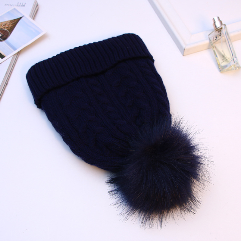 Korean Style Autumn and Winter Fur Ball Thickened Fleece-Lined Woolen Hat Double-Layer Outdoor Twist Hat Women's Student Knitted Hat Wholesale