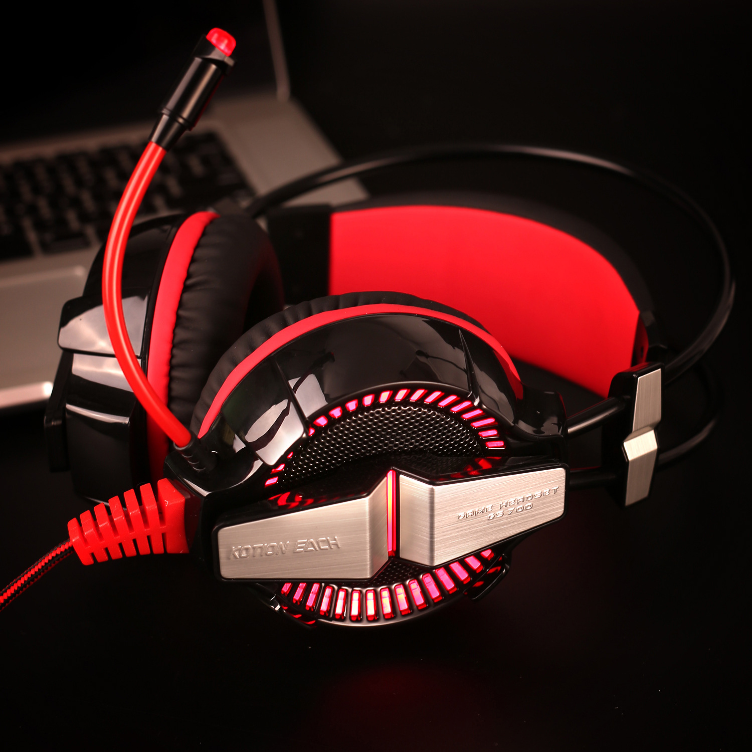 跨境因卓each gs700悬浮金属头梁游戏耳机带麦克风 led灯发光耳麦