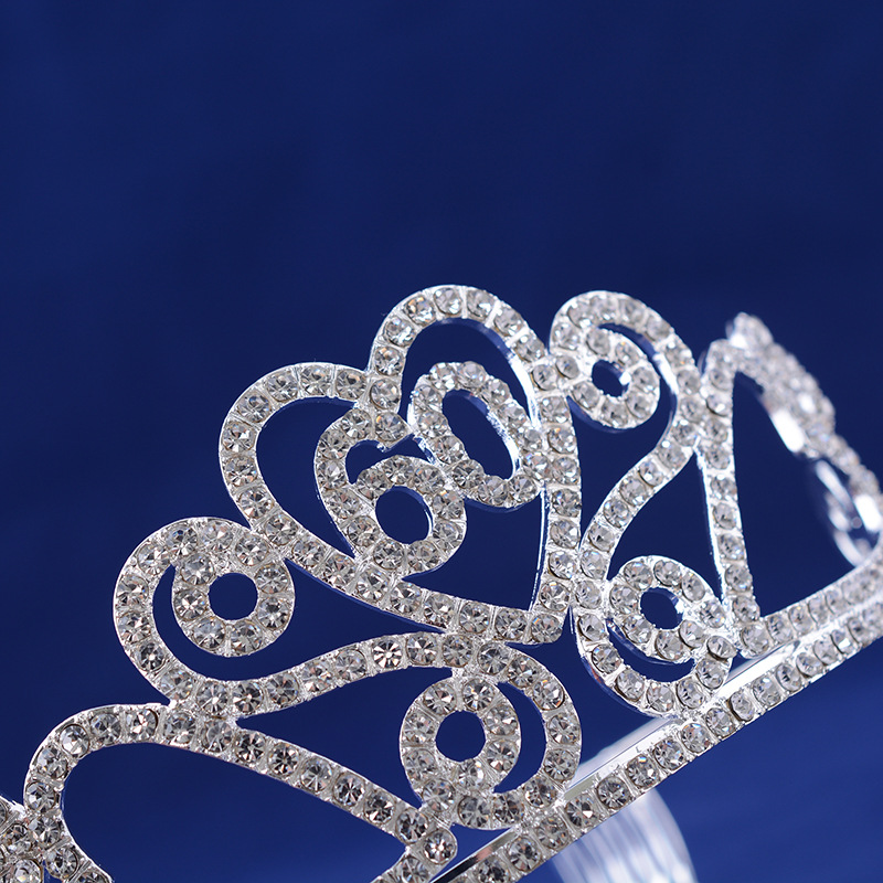 hg759 气质晚宴皇冠精美白钻爱心头饰公主生日数字王冠速卖通热卖