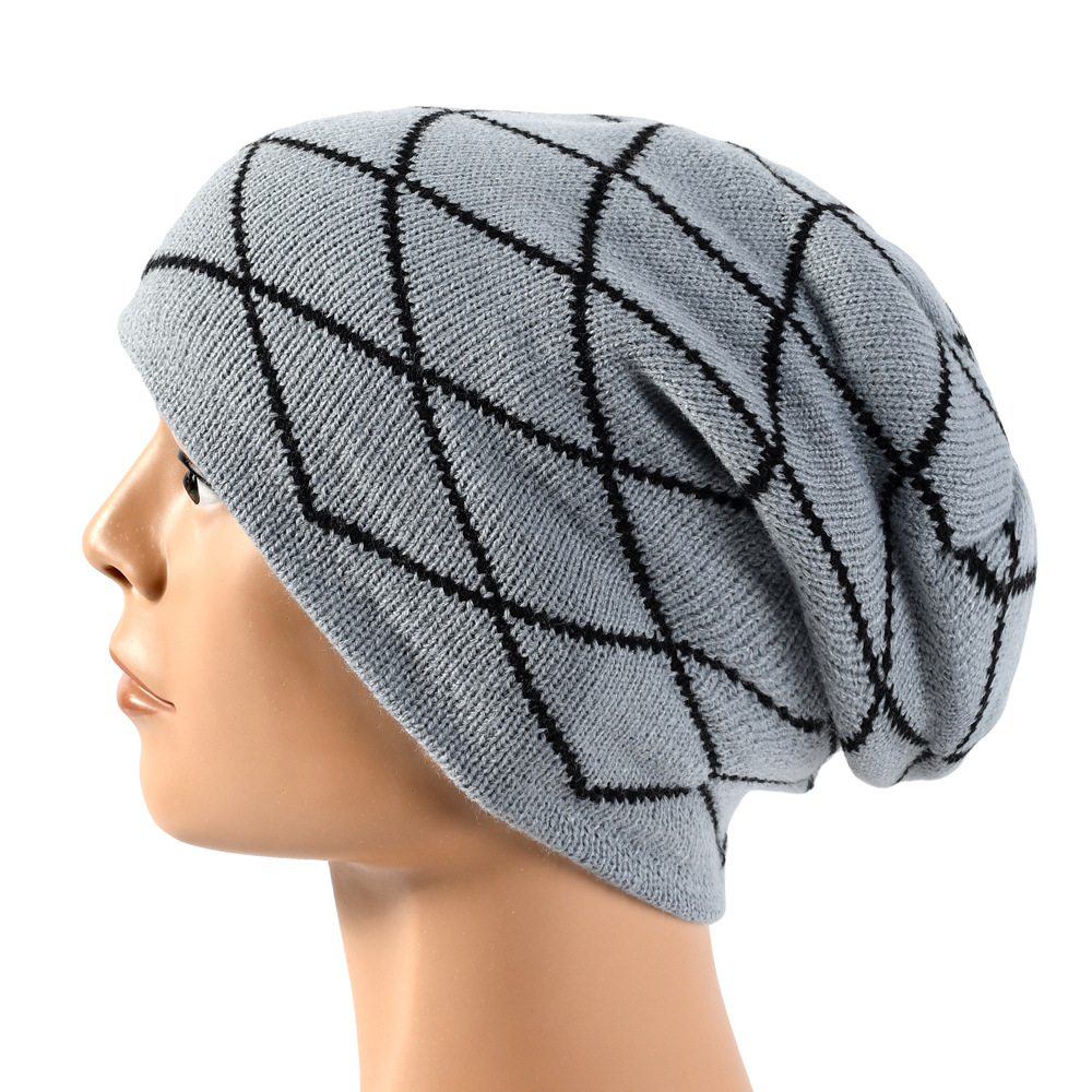 韩版毛线帽子_户外条纹菱形套头帽 嘻哈针织帽潮流毛线 - 阿里巴巴
