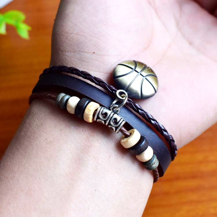 动漫周边 黑子的篮球真皮手链 学生个性合金篮球吊坠手链手镯批发