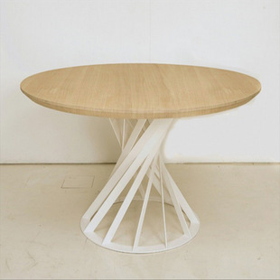 现代铁艺实木圆形餐桌椅组合家用大圆桌创意饭桌简约酒店桌子