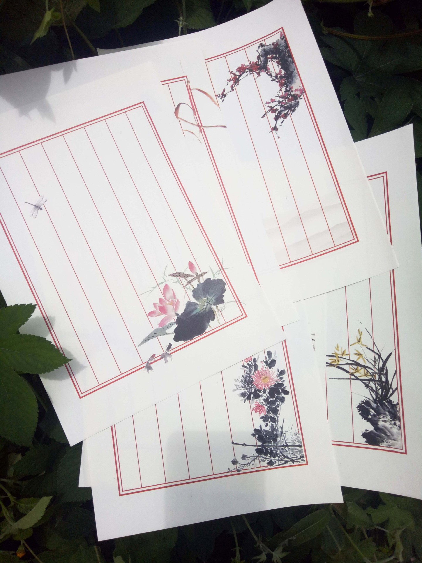 中国古风牛皮纸白纸复古水墨画信纸 一套8张入