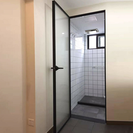 极简超窄边玻璃门细边黑色框厕所平开门铝合金卫生间门厂家定制