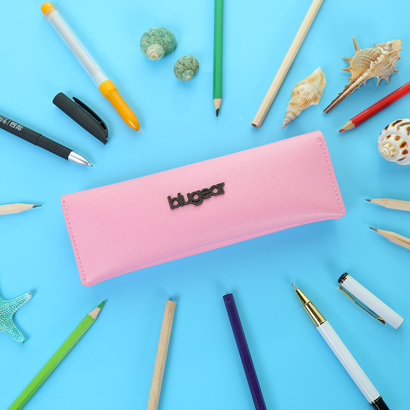 爆款高端pu皮革双层双扣环保简约时尚白领学生专用笔袋定制批发