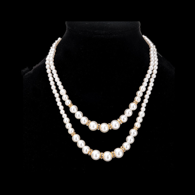 European and American Fashion Simple Imitation Pearl Diamond Women's Necklace Bridal Multi-Layer Clavicle Chain Necklace