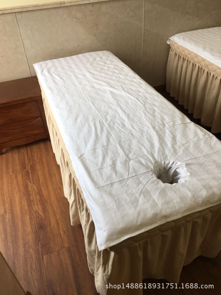 美容院按摩床专用带洞床单纯棉spa医疗贡缎白色缎条床单定制批发