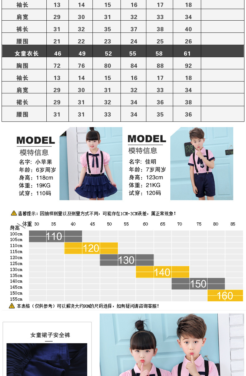 幼儿园报园服尺码通知图片