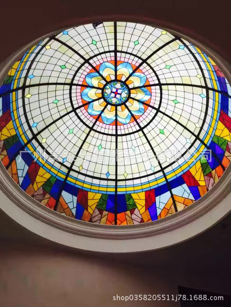 定制加工彩色玻璃穹顶 酒店会所教堂玻璃屋顶 广州厂家直销
