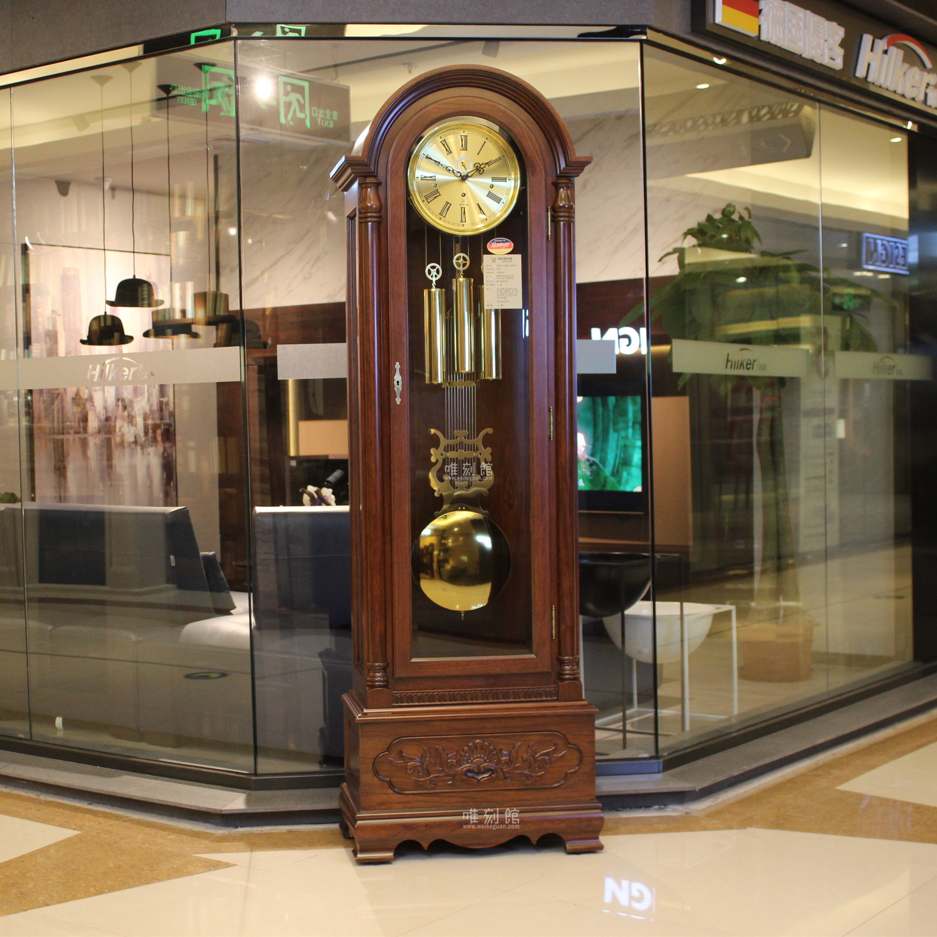 九鼎落地钟972g-12bh 德国肯宁家机芯哑光色巴花落地钟