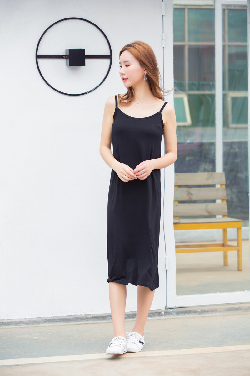 莫代尔中长裙居家裙连衣吊带裙打底裙衬裙宽松圆领1793