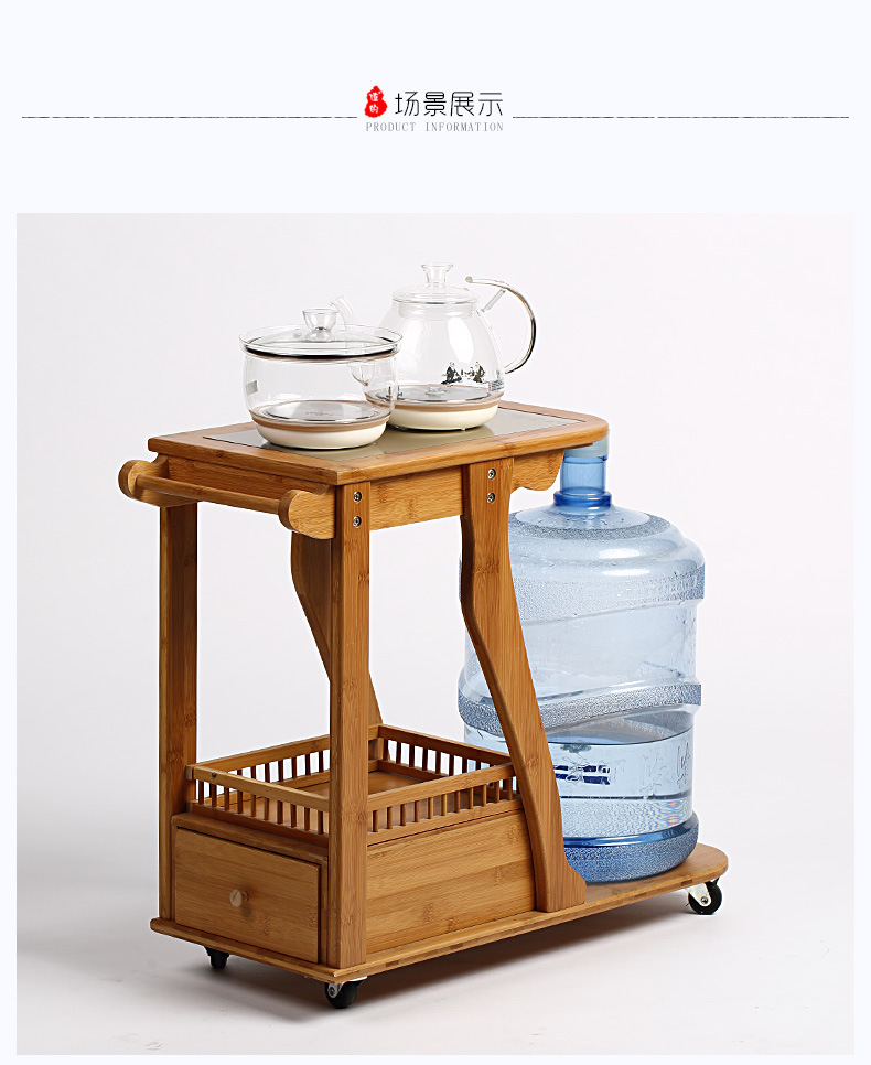 跨境可移动茶车带轮小茶桌泡茶车实木移动茶台简约现代创意多功能