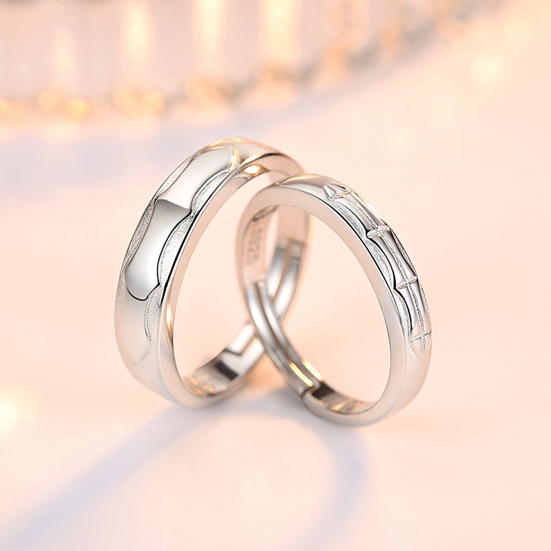 牵手情侣对戒戒指一对日韩男女潮人个性开口尾戒礼物