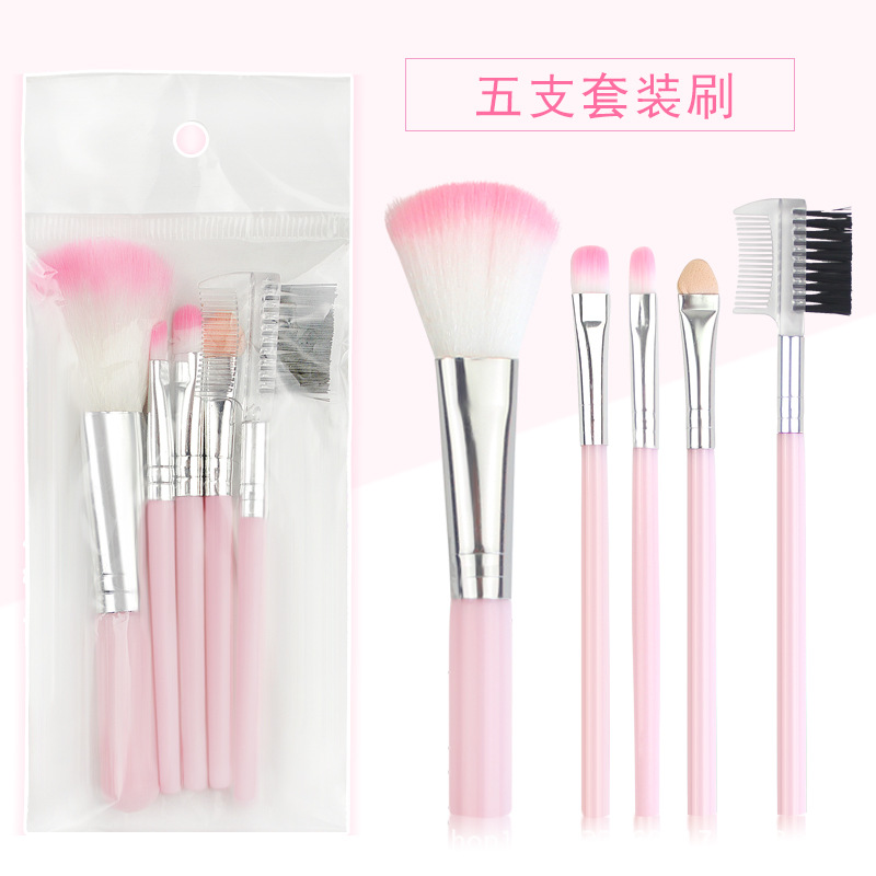 Factory Direct Sales New 5 Brushes Makeup Brush Pink Suit Beginner Eye Shadow Brush Cosmetic Brush in Stock Wholesale