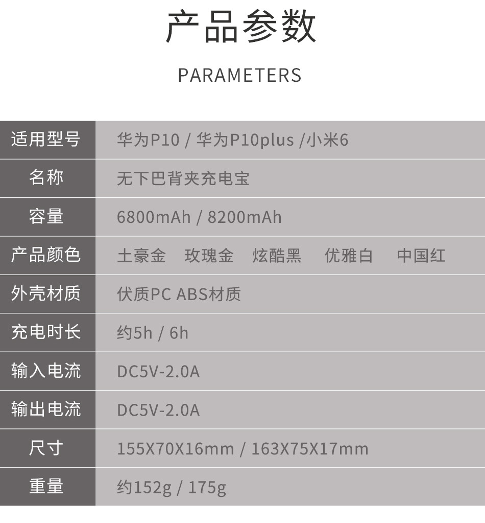 适用华为p9/适用荣耀8/9通用nova手机壳背夹电池式充电宝p10plus