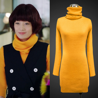我的前半生马伊琍罗子君同款毛衣女桔色高领长袖中长款针织衫