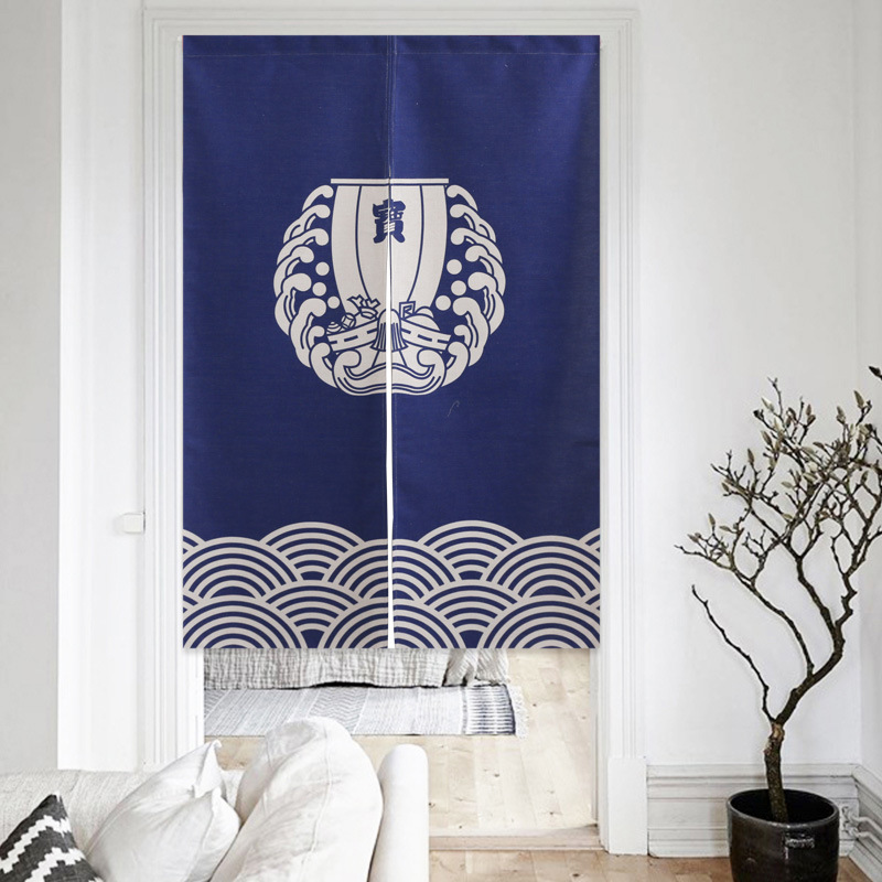 厚磅棉麻蓝色中式文艺门帘卧室半帘布艺卫生间隔断帘半帘批发代发