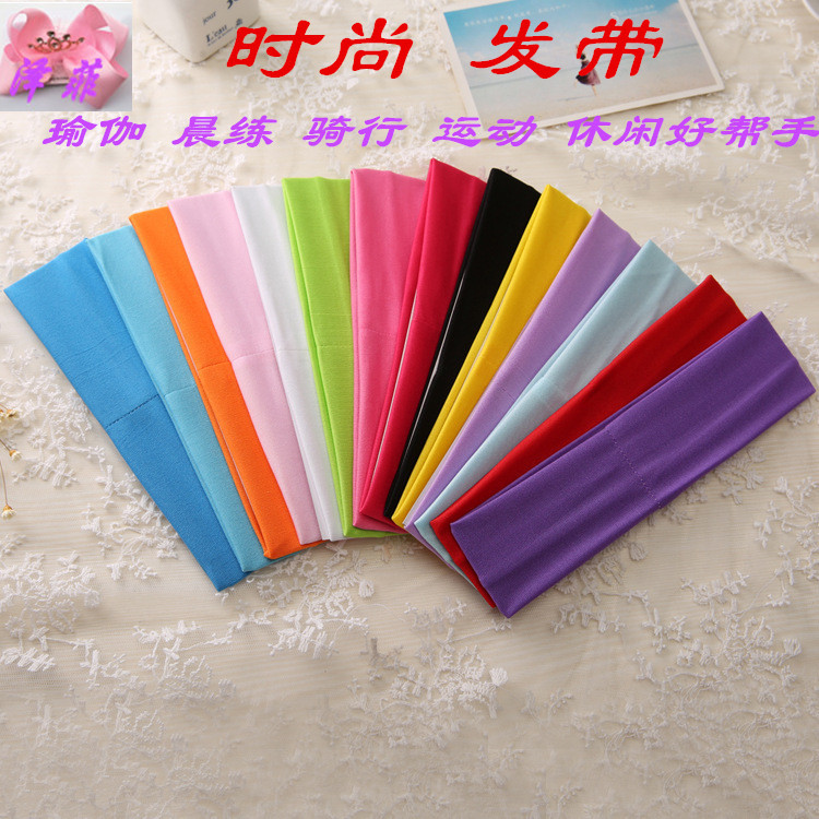 Support Printing Logo Cross-Border European and American Style Yoga Hair Band Sports Scarf Elastic Monochrome Milk Silk Headband