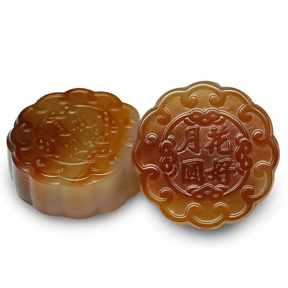 厂家直销天然玉髓月饼玛瑙月饼中秋节送礼玉石玉器月饼花好月圆