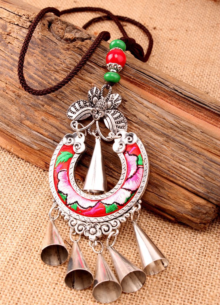 云南民族风苗银绣花项链 民族饰品 旅游纪念品批发