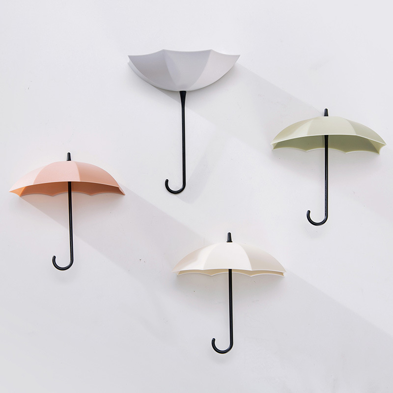 Cute Umbrella Small Sticky Hook Nail-Free Door Rear Key Holder Kitchen Bathroom Decoration Seamless Adhesive Hook Umbrella Hook