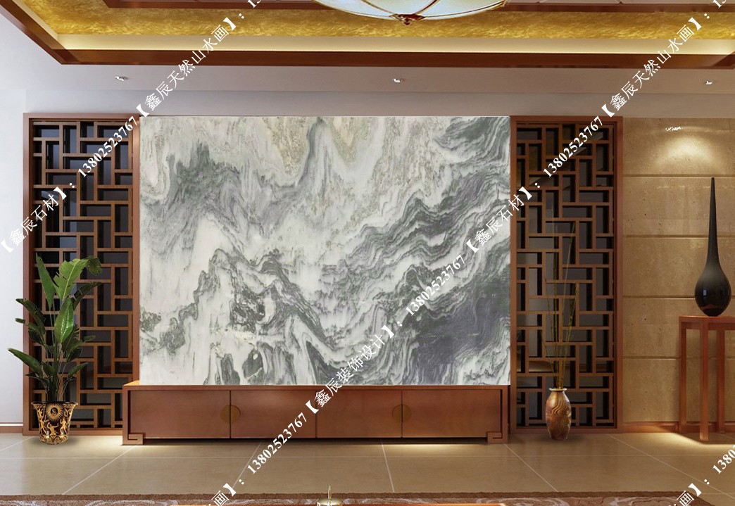 大理石山水画 天然山水画背景 水墨山水画大理石客厅背景墙 现货