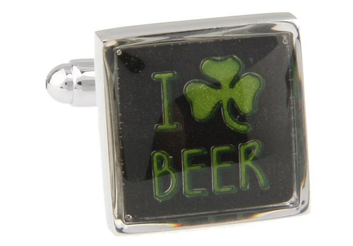 黑底绿字胶片印刷 电镀白钢 袖扣