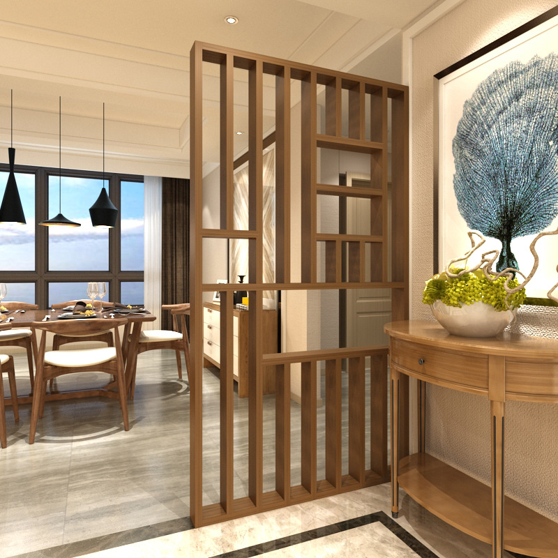 定制新中式实木屏风客厅玄关置物酒店隔断遮挡装修效果图厂家直销