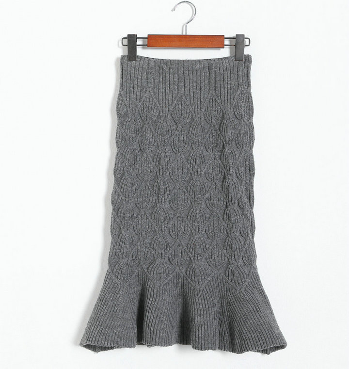 2017新款秋装粗棒针毛线针织麻花半身裙包臀鱼尾中长裙#8259