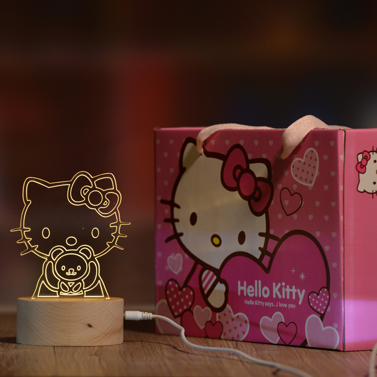kk猫装饰3d小夜灯实木质led遥控台灯创意礼物灯喂奶灯 1号仓库