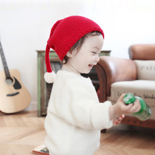 猫哥儿童毛线圣诞帽糖果针织大球可爱保暖秋冬帽纯色精灵长尾巴帽