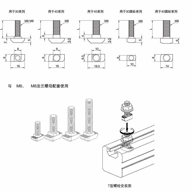 欧标t型螺丝m8t形螺丝镀锌碳钢t型螺栓铝型材配件厂家批发