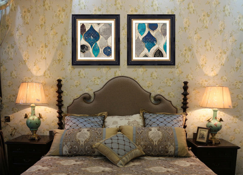 欧美式油画卧室床头抽象挂画两联装饰壁画书房复古怀旧客厅背景墙