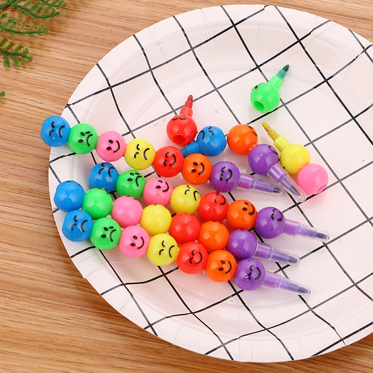 Creative Stationery Cartoon Student Sugar-Coated Haws on a Stick 7 Colors Graffiti Crayon Cute Expression Smiley Pencil Sharpening-Free Pencil