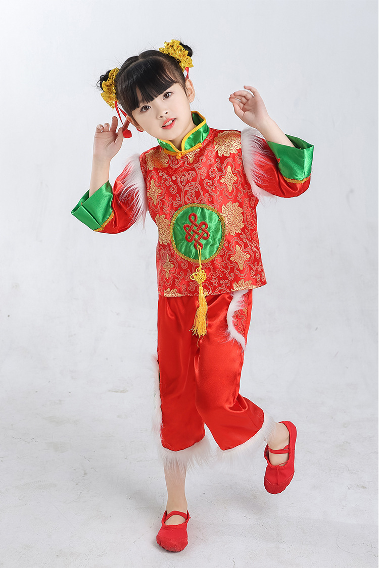 儿童元旦表演服女童汉族秧歌服演出服圣诞元旦男童民族舞喜庆舞蹈