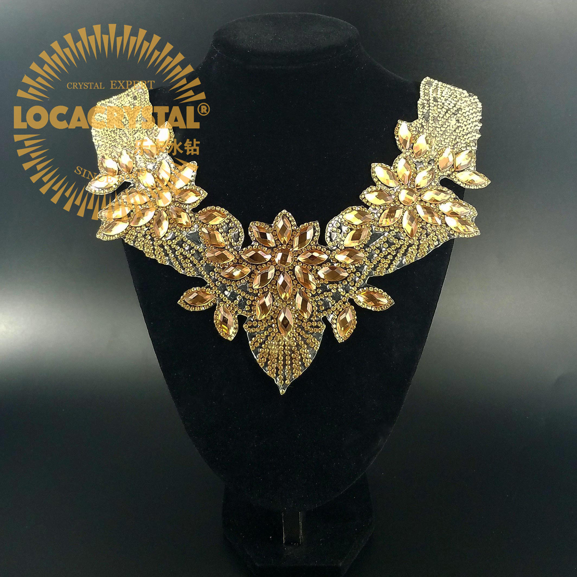 定制高端时尚带钻领花热熔背胶水钻衣领diy服装装饰